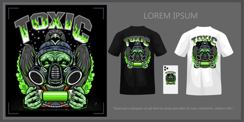 Poisonous skull illustration t-shirt design complete with mockup.