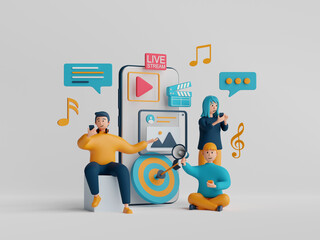 Content creating concept, Content creator making digital video for advertising and media marketing, vlog, 3d illustration.