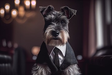 Portrait of a dog dressed in a formal business suit. Generative AI.
