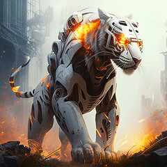 Robot tiger in the city
