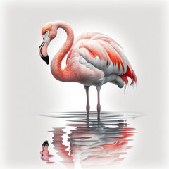 Flamingo im Wasser auf weißem Hintergrund isoliert (erstellt durch KI-Tool)