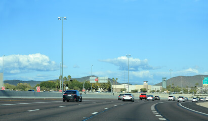 Arizona Loop 101 eastbound traffic in North West part of Greater Phoenix Metropolitan area known as...