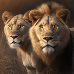 Fototapeta premium Löwen Familie in Afrika (erstellt durch KI-Tool)