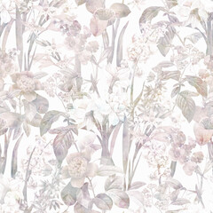 Foggy Flowers. Decorative seamless pattern. Repeating background. Tileable wallpaper print.