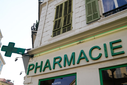 pharmacie logo brand and shop text sign french on facade french pharmacy store