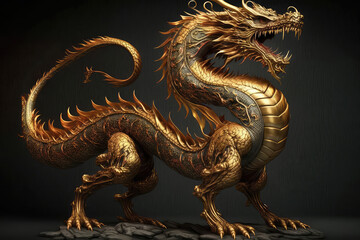 Fototapeta premium dragon gold carving on the dark background. (ai generated)