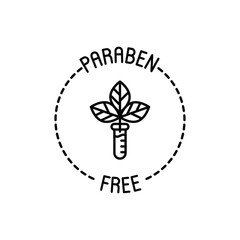 Paraben free sign. Thin line icon with leaf in test tube. Symbol for beauty product. Modern vector illustration.