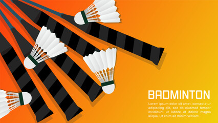 Badminton racket with white badminton shuttlecock , badminton sports wallpaper with copy space  ,  illustration Vector EPS 10