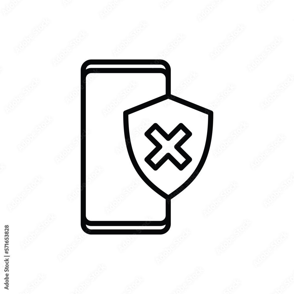 Poster security disabled thin line icon. smartphone with shield with cross mark. vector illustration.