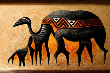 Wild animals in Africa, brown tones color painting