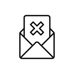 Rejected document. Opened envelope with cross mark. E-mail wasn't send. Thin line icon. Vector illustration.