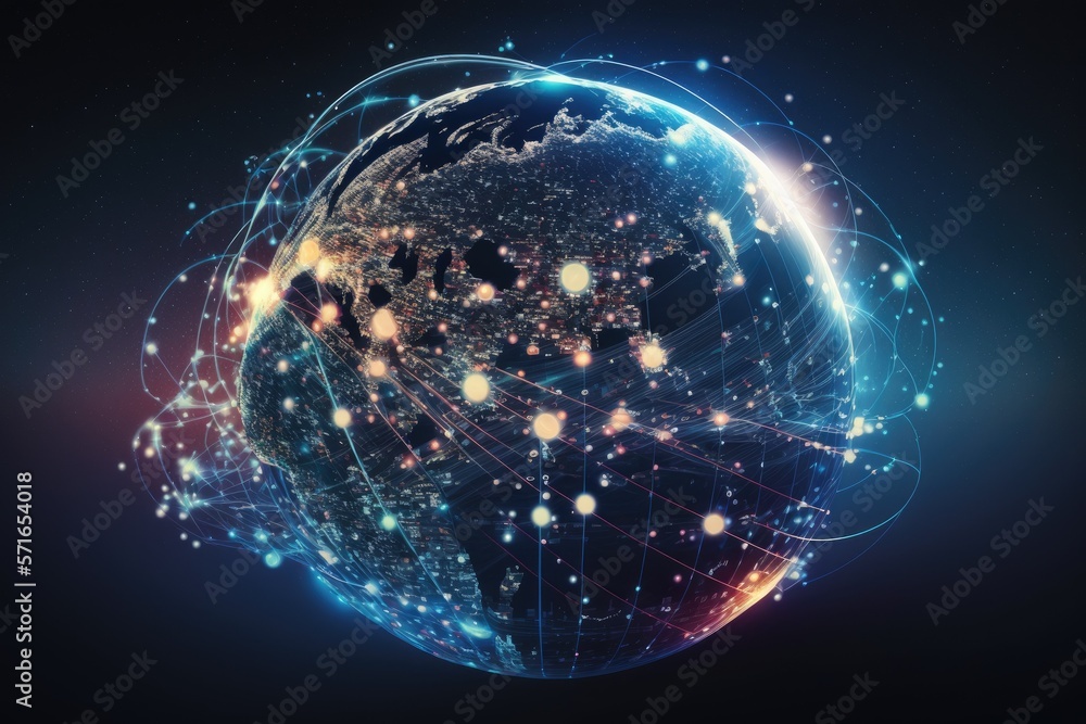 Poster global network and implicit digital data transport illustration from the future. global trends in th