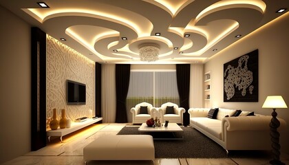 a unique, special false ceiling gives the home a luxurious effect and a beautiful appearance