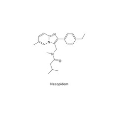 Necopidem  flat skeletal molecular structure Z-drug (nonbenzodiazepine) drug used in anxiety treatment. Vector illustration.