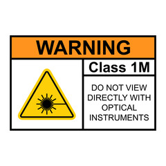Laser radiation danger class 1M label icon, safety information symbol vector illustration