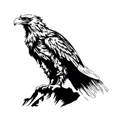 Eagle sitting on the stone.Vector illustration isolated on white.