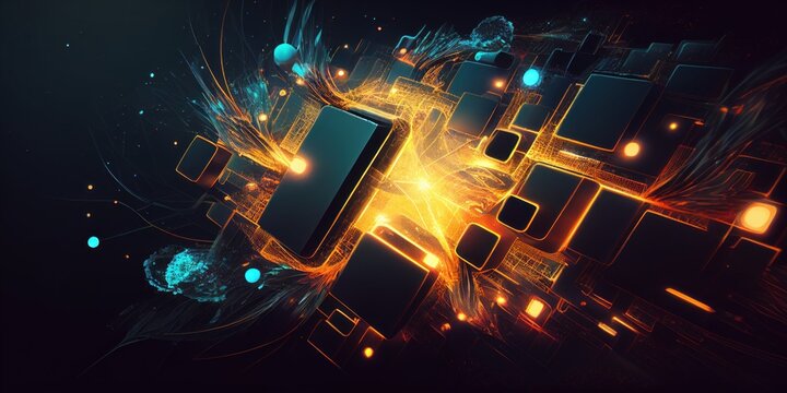 Abstract Technology Background - Cloud Computing Chip Connection Explosion Concept Design Graphic - Generative AI Illustration