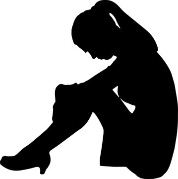 recommend clip art: Lonely sad woman sits on the floor with her legs crossed, she experiences depression, stress and sadness.
