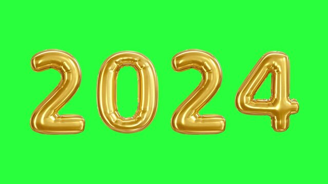 2024 New Year Animation with Green Screen Background - Balloon Animation 2024