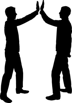 Silhouette of men make a gesture, give five. Business Concept