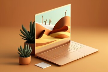 Aesthetic laptop 3D render. Modern, minimalistic laptop illustration. 