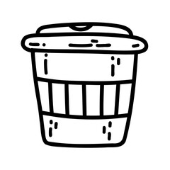 Hand drawn doodle coffee paper cup. Outline vector illustration of reusable cup for hot and cold drinks, design element