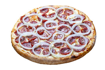 Pepperoni pizza with onion rings