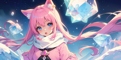 A beautiful anime girl at winter season. Generative AI