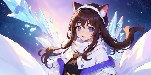 A beautiful anime girl at winter season. Generative AI