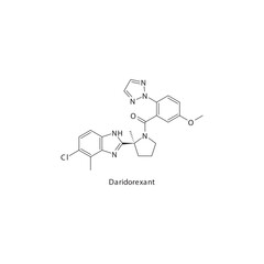 Daridorexant flat skeletal molecular structure Orexin antagonist drug used in Orexin antagonist treatment. Vector illustration.