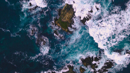 drone shot of crashing waves at Fort Bragg, California