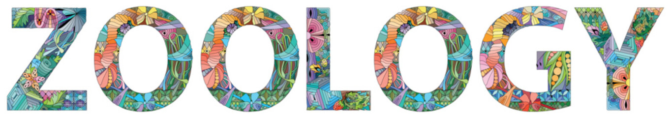 Word ZOOLOGY. Vector decorative zentangle object for any purpose