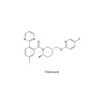 Filorexant&nbsp; flat skeletal molecular structure Orexin antagonist drug used in insomnia, depression, diabetic neuropathy treatment. Vector illustration.