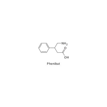 Phenibut flat skeletal molecular structure GABAB receptor agonist drug used in insomnia treatment. Vector illustration.