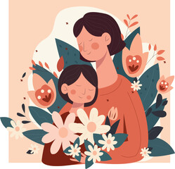 Fototapeta na wymiar Happy Mother's Day. Vector templates with women and children. Design element for postcards, posters, banners and other purposes. March 8. women's Day . daughter and mother