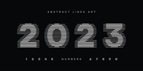 Number Font with Abstract Line Pattern
