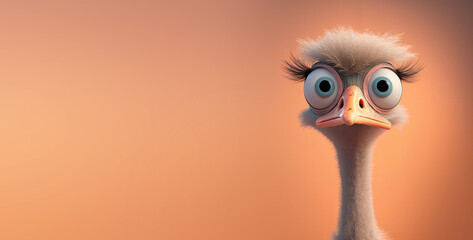 Cute Cartoon Ostrich Banner with Space for Copy (Created with Generative AI)