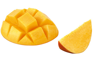 manga cortada em cubo e pedaço de manga em fundo transparente