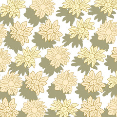 Background with golden flowers. Floral background. Vector illustration of flowers. Vector background with chrysanthemums. Chrysanthemum line art.