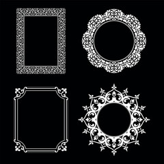 Set of decorative frames Elegant vector element for design in Eastern style, place for text. Floral black and white borders. Lace illustration for invitations and greeting cards.