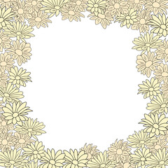 Obraz premium Frame with chrysanthemums. Background with golden flowers. Postcard with flowers. Vector illustration of flowers. Vector background with chrysanthemums.