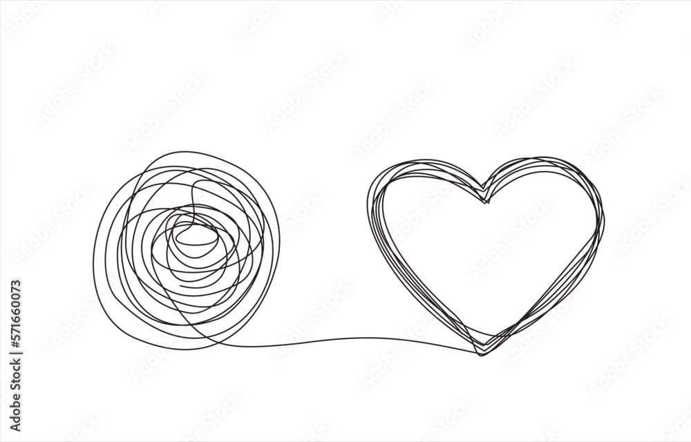 Poster chaos and heart abstract minimalist concept vector illustration. metaphor of disorganized difficult 