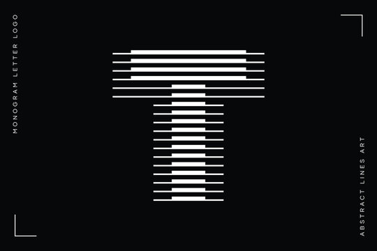 Letter T logo with abstract geometric horizontal parallel lines