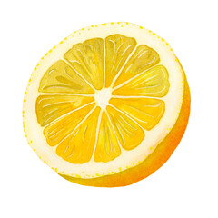 Watercolor lemon slice. Hand-drawn illustration, isolated on white background.