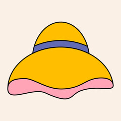 Fototapeta premium Summer vacation flat vector icon beach hat in retro style color. Summer travel and relax concept. Vacation illustration. Beach rest , summer holidays. Woman hat