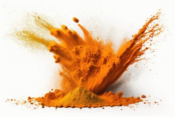 Burst of turmeric powder on a white background. Generative AI