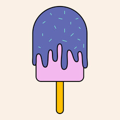 Summer vacation flat vector icon ice cream in retro style color. Summer travel and relax concept. Vacation illustration. Beach rest , summer holidays food