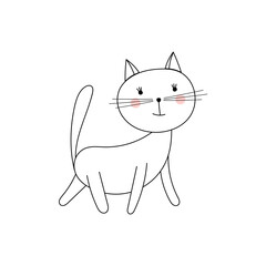 White cat in doodle style isolated on white background. Vector pet hand draw. Cute animal.