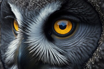 Right eye of a Great Grey Owl, close up. Generative AI