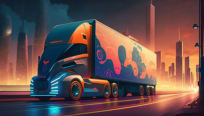 Next-Gen Cargo Transport: Futuristic Autonomous AV Cargo Truck/Bus.Generated with AI